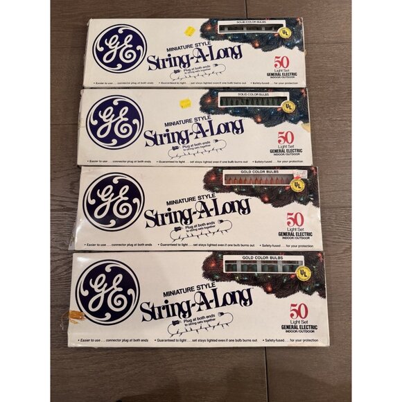 VTG NEW GE String A Long Christmas Lights 4 Sets Of 50 Light Miniature Green Red - Picture 1 of 10